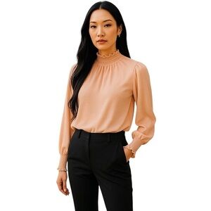 NWT Forever 21 Sheer Pink Silver Shimmer Turtleneck Full Sleeve Top SZ S